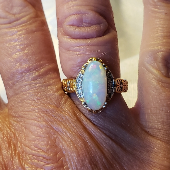 SOLDGorgeous Ethiopian Welo Opal and White Zircon Ring 2.15ctw Sterling Silver - Picture 3 of 14